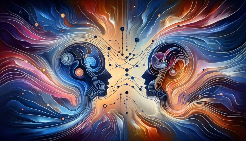 immagine astratta colorata di due volti che comunicano