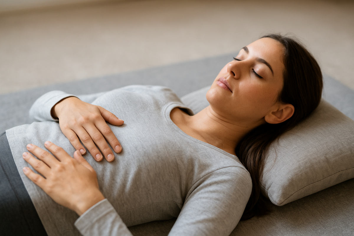 ragazza sdraiata che fa un esercizio di bosy scan